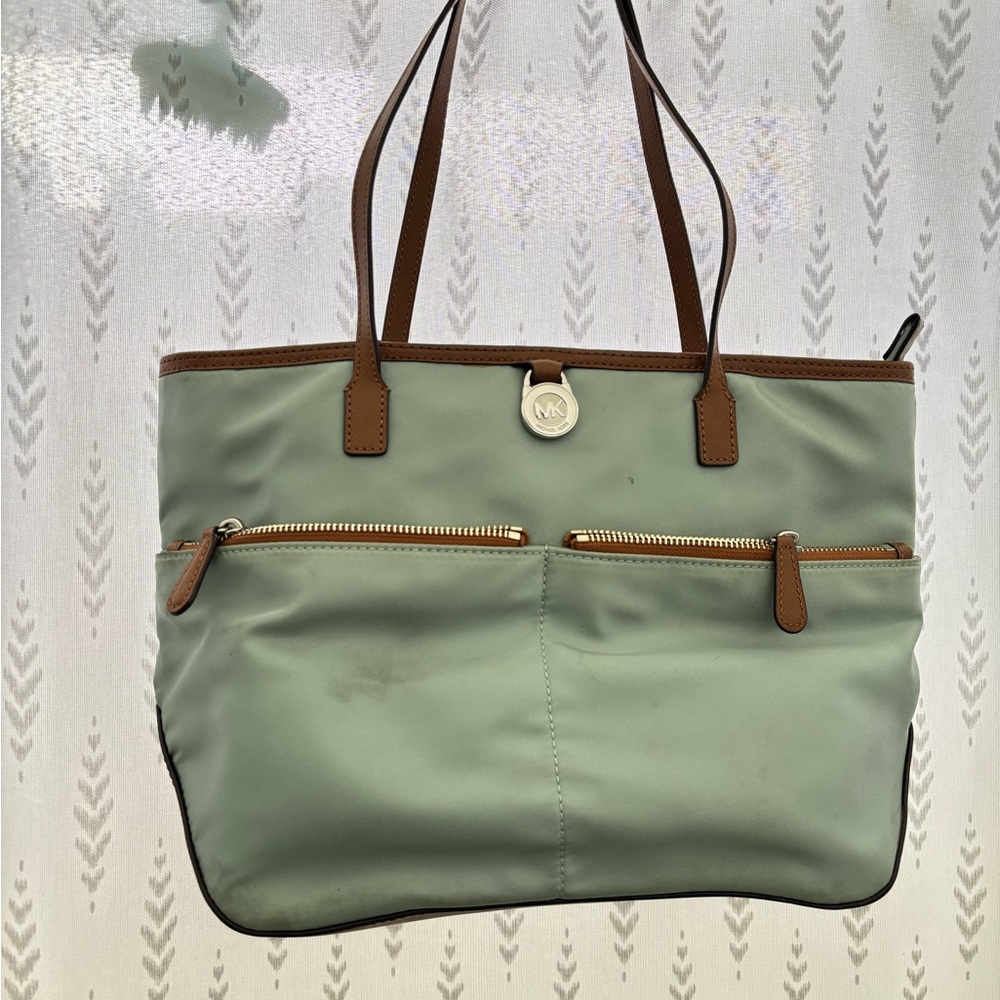 Michael Kors Light Blue/Teal Colored Tote with Brown Accents